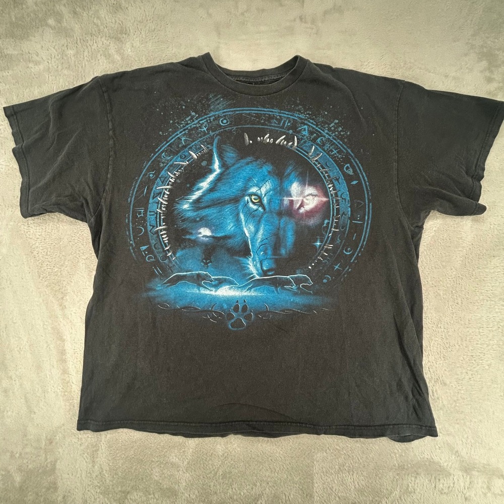 Vintage Wolf Graphic T-Shirt Mens 2XL‎ Black Preowned